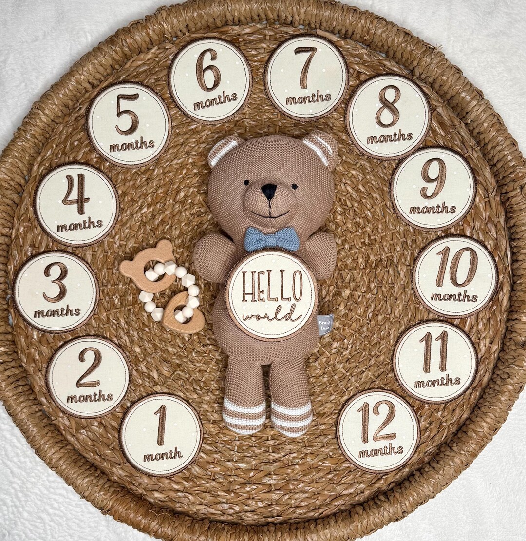Baby Milestone Bear | Embroidered First Year Photo Prop, Heirloom ...