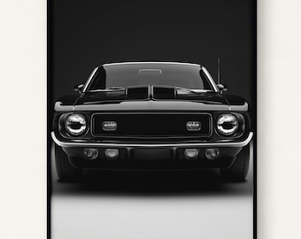 Affiche en noir et blanc d'une voiture américaine classique - Décoration murale automobile minimaliste - Téléchargement numérique 183