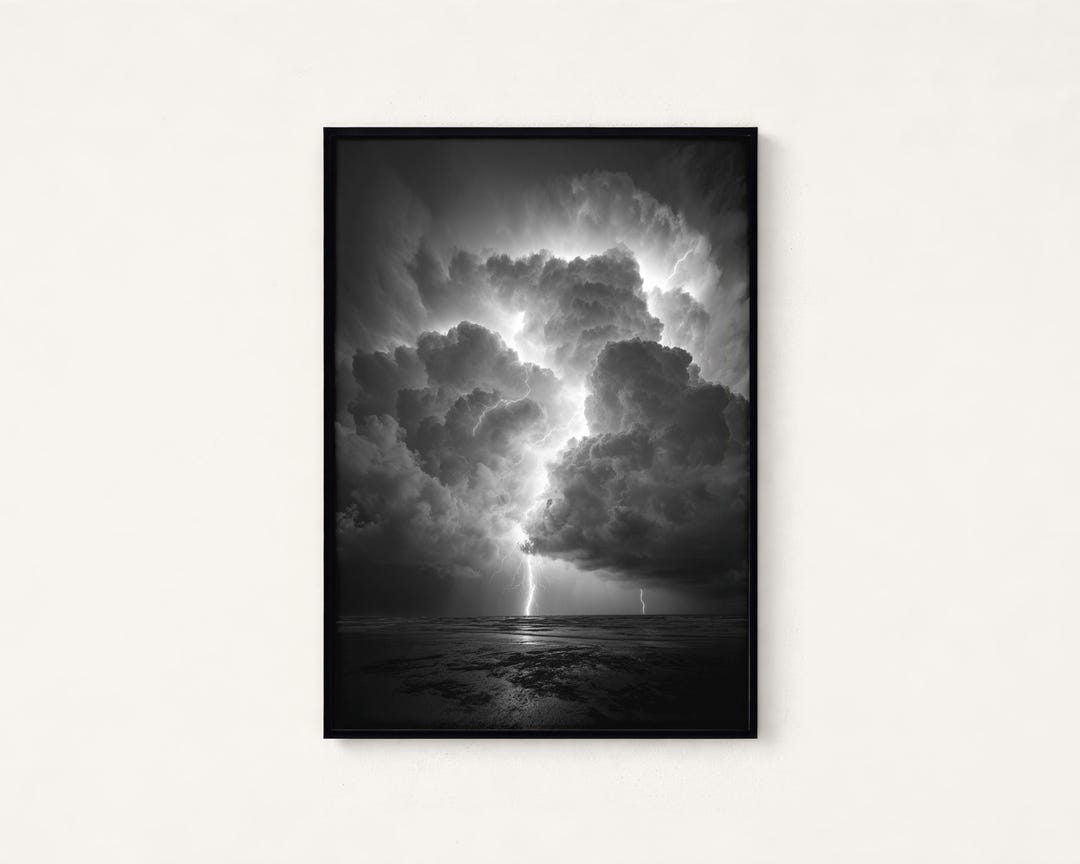 Lightning Storm Black and White Photography Print - Coastal Wall Art ...