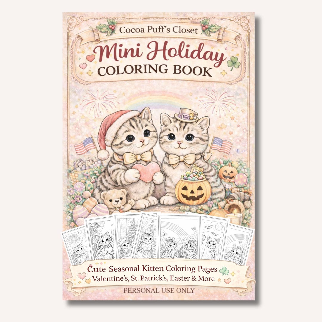 Cute Cat Coloring Pages Printable, Cozy Kitten Coloring Book PDF ...