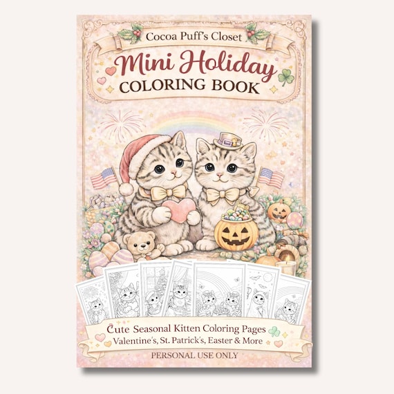 Cute Cat Coloring Pages Printable, Cozy Kitten Coloring Book PDF, Relaxing Coloring Sheets for Adults & Kids, Instant Download