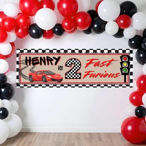 Two Fast Two Furious Birthday Banner | Racing Sports Car Party Decor (Digital Download)