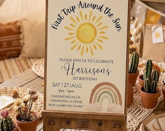 Boho eerste reis rond de zon boho uitnodigingssjabloon | Digitaal