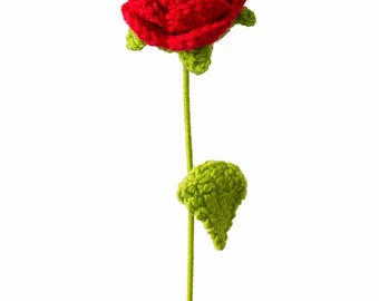 Handmade Crochet Red Rose Stem | Forever Flower Gift, Valentine's Day, Anniversary