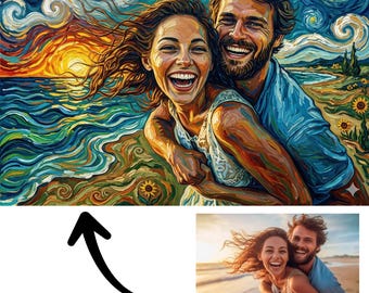 Turn Your Photo into Van Gogh Style Custom Starry Night Portrait, Oil Painting Effect Digital Art or Canvas, Couple Family Pet Portrait Gift