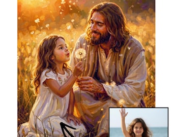 Turn Your Child’s Photo into Jesus Art, Custom Christian Portrait, Jesus with Child Painting, Personalized Religious Wall Art Memorial Gift