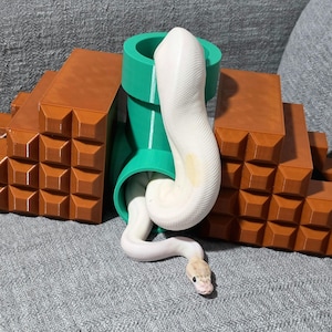 Retro 8-Bit Pipe & Brick Reptile Hide and Climber | 3D Printed Terrarium Decor for Snakes, Geckos, Spiders