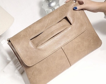 Vintage Envelope Clutch, PU Leather Wristlet Handbag, Wedding Party Bag