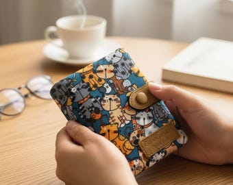 Cartoon Floral Print Wallet, Compact PU Leather Coin Purse