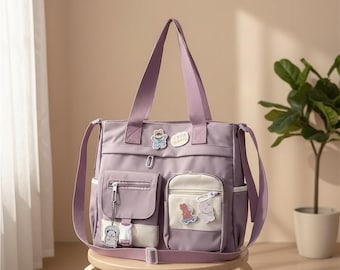 Multi-Pocket Polyester Crossbody Bag, School Satchel, Travel Messenger