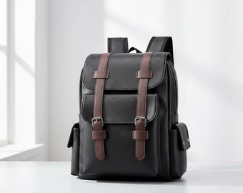 Vintage PU Leather Backpack, Large Travel Daypack, Laptop School Bag
