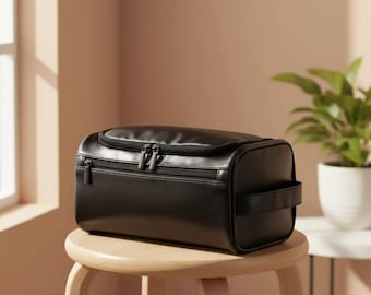 Leather Toiletry Bag, Waterproof Hanging Cosmetic Organizer