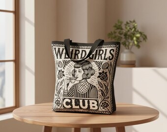 Weird Girls Club Graphic Tote Bag, Trendy Reusable Canvas Shopping Bag