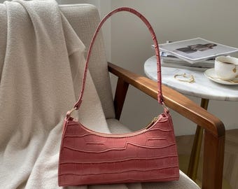 Croc Texture Baguette Bag, Y2K Underarm Shoulder Purse