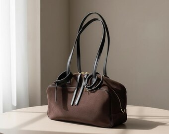 Genuine Cowhide Leather Tote Bag, Suede Commuter Handbag, Large Capacity Shoulder Bag