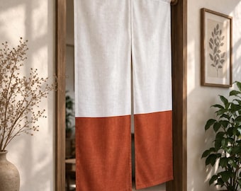 Japanischer Noren-Raumteilervorhang aus Bio-Leinen - Boho zweifarbige Türvorhänge, handgefertigte Eingangsvorhänge, benutzerdefinierte Größe Noren-Panel