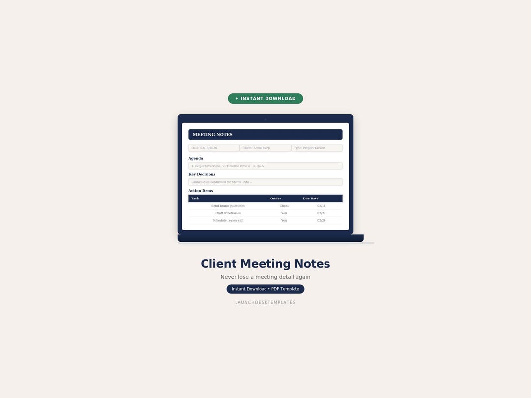 Client Meeting Notes Template PDF | Meeting Minutes | Freelance Meeting ...
