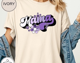 Camiseta retro Comfort Colors para mamá, camiseta Groovy Mama Heart, regalo vintage de los años 70 para el Día de la Madre, camiseta estética Mama Life, camiseta boho para mamá para mujer