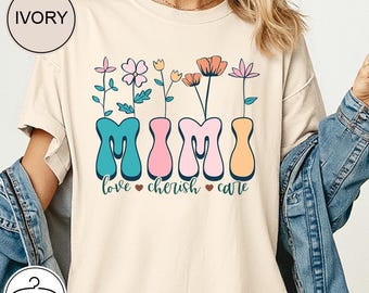Camiseta floral Mimi, camiseta Mimi para el Día de la Madre, regalo para la nueva Mimi, camiseta para anunciar el embarazo, camiseta Mimi de cuello redondo, regalo para la abuela Mimi