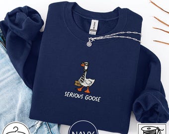 Camiseta bordada de ganso serio, sudadera bordada de ganso tonto, camiseta Gildan, camiseta de animales divertidos,