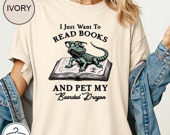 Solo quiero leer libros y acariciar a mi dragón barbudo (camiseta), Camiseta de lagarto lector, Camiseta para amantes de los libros, Camiseta de bibliotecario, Camiseta de ratón de biblioteca, Colores cómodos
