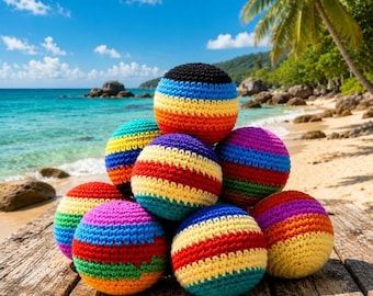 Crochet Hacky Sack Footbag Set, Handmade Juggling Balls, Knitted Foot Bag Toy, Colorful Kids Outdoor Game, Festival Toy, Sensory Kids Gifts