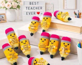 Teacher Appreciation Gift Crochet Pencil, Thank You Teacher Gift from Student, End of Year Teacher Gift, Cute Preschool Kindergarten Teacher