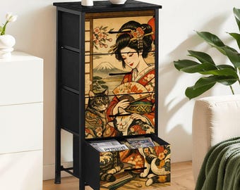 4 Drawer Dresser for Bedroom Fabric Storage Cabinet Japanese Art Furniture Modern Storage Chest Asian Decor Custom Printed Dresser