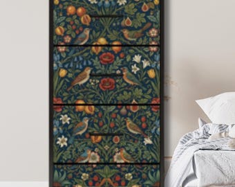William Morris Botanical Dresser with Fabric Drawers, 4 Drawer Bedroom Storage Chest, Art Nouveau Style Organization Unit