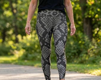 High Waisted Yoga Leggings for women in Black Grey Animal Print Workout Pants Block Print Animal Pattern for Wife