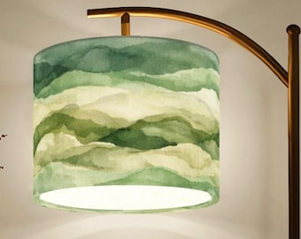 Modern Arc Floor Lamp with Watercolor Green Shade Handmade USA Lighting Bedroom Cozy Home Decor Gift for Living Room or Office
