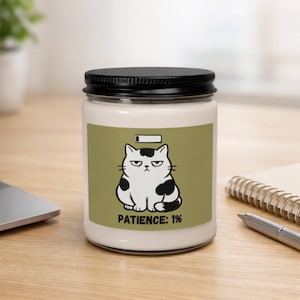 Funny Cat Candle Grumpy Mood Jar Scented Soy Wax Gift Men Desk Workspace Office Small Novelty Item Coworker Appreciation Present Sarcastic