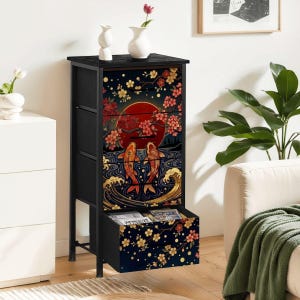Japanese Furniture Storage Cabinet Bedroom Dresser Men Gift Unique Japandi Cherry Blossom Art Asian Inspired Minimalist Design Decor Koi image 7