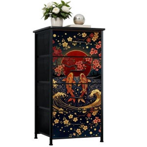 Storage Cabinet Bedroom Dresser Asian Inspired Japanese Furniture Koi Fish Cherry Blossom Art Minimalist Design Japandi Style Perfect Bedroom Organization Men Gift Unique Artistic Storage Solution Traditional Craftsmanship Nature Themed