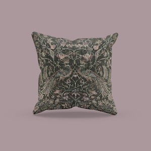 Woven Throw Pillow Textured Cushion Boho Living Room Sofa Green Accent Bird Tapestry Pattern Mosaic Design Bedroom Armchair Reading Nook