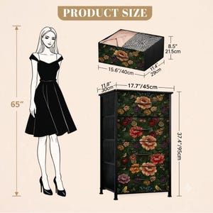 William Morris Furniture Botanical Art Rose Design Four Drawer Cabinet Storage Home Organization Bedroom Dresser Vintage Garden Whimsical bild 9