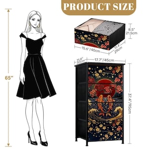 Japandi Style Dresser Japanese Furniture Storage Cabinet Bedroom Organization Koi Fish Cherry Blossom Art Asian Inspired Minimalist Design Men Gift Unique Artistic Storage Solution Traditional Craftsmanship Nature Themed Beautiful