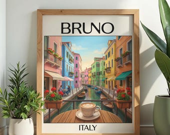 ブルーノのポスター｜イタリアの壁掛けアート｜カラフルな家々の風景プリント｜旅行の壁掛けアート｜ホームデコレーション