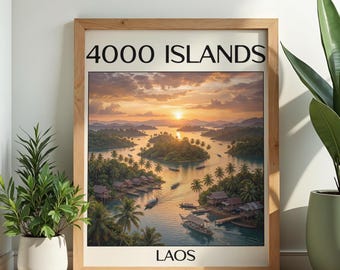 ラオスの4000の島々ポスター｜シーパンドン ウォールアート｜メコン川風景プリント｜旅行ウォールアート｜ホームデコレーション