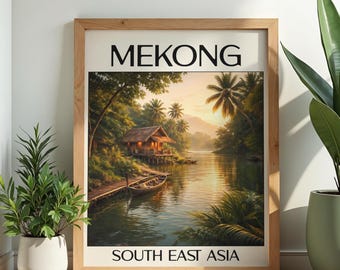 メコン川ポスター｜東南アジアのウォールアート｜メコンデルタの風景プリント｜旅行ウォールアート｜ホームデコレーション
