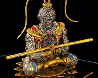 Accendino Zippo con statuetta del Re Scimmia Sun Wukong - Statuetta luminosa in stile artistico giapponese, accendino staccabile
