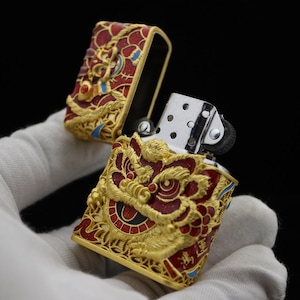 Luxury Japanese Style Gold Lion Dance Zippo Lighter - High-End Kerosene Windproof Lighter