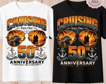 Navegando hacia nuestro 50.º aniversario PNG, 50 años juntos Diseño de sublimación, archivo de crucero de aniversario dorado vintage, descarga digital