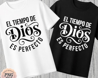 El Tiempo De Dios Es Perfecto PNG: Cita de fe cristiana en español, dicho religioso inspirador png Tipografía vintage (Descarga digital)