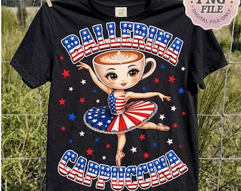 Italiaanse Brainrot PNG, Ballerina Cappuccina 4 juli ontwerp, USA vlag prestaties afbeelding, grappige Gen Z Meme sublimatie digitale download