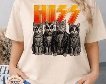 PNG de gato de banda de rock: Parodia divertida de siseo, gato amante de la música, gráfico de humor rock, PNG estilo banda, sublimación (descarga digital)