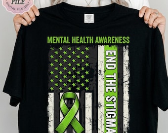 Fin al estigma Bandera de EE. UU. Concientización sobre la salud mental PNG: mensaje de apoyo patriótico png concientización sobre la salud mental png (Descarga digital)