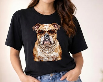 Glam Bulldog PNG | Boujee Dog Clipart | Stylish Pet PNG | Luxury Bulldog Art | Fashion Animal Sublimation Design