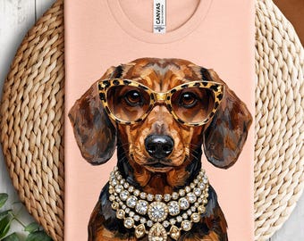 Glam Dachshund PNG | Boujee Dog PNG | Wiener Dog Clipart | Cute Impasto Dachshund | Luxury Glam Animal | Sublimation png