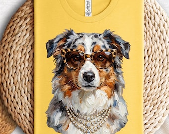 Glam Australian Shepherd PNG | Aussie Mom Clipart | Boujee Pet Design | Leopard Print PNG | Textured Impasto | Sublimation Download